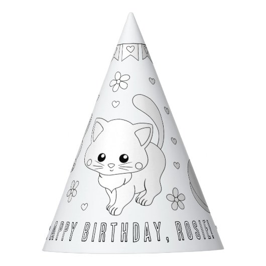 Cat Birthday Party - Color Your Own Party Hat Partyhütchen (Vorderseite)