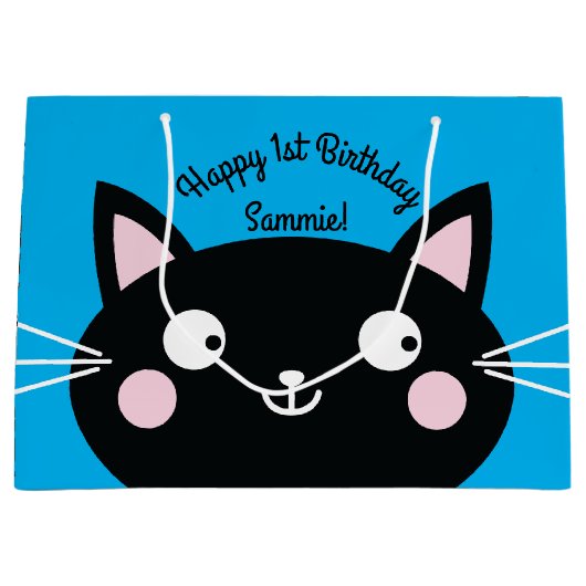 Cat Birthday Party Große Geschenktüte (Vorderseite)