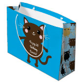 Cat Birthday Party Große Geschenktüte (Rückseite Schrägansicht)