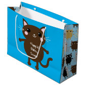 Cat Birthday Party Große Geschenktüte (Vorderseite Schrägansicht)
