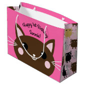 Cat Birthday Party Große Geschenktüte (Rückseite Schrägansicht)