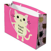Cat Birthday Party Große Geschenktüte (Rückseite Schrägansicht)