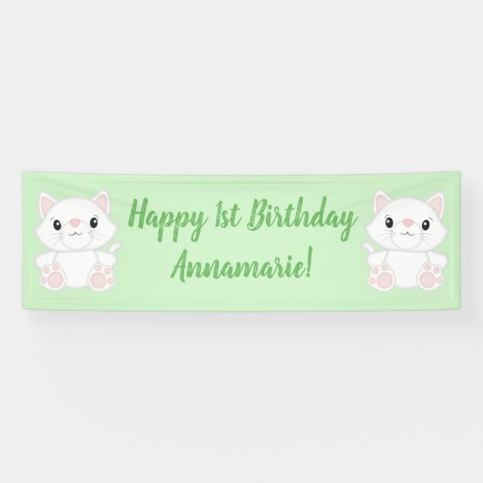 Cat Birthday Party Kitty Green Banner (Horizontal)