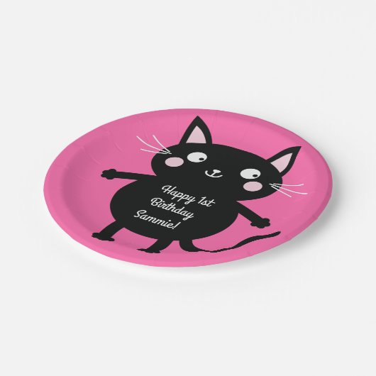 Cat Birthday Party Pappteller (Schrägansicht)