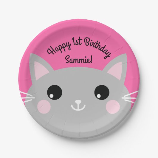 Cat Birthday Party Pappteller (Vorderseite)