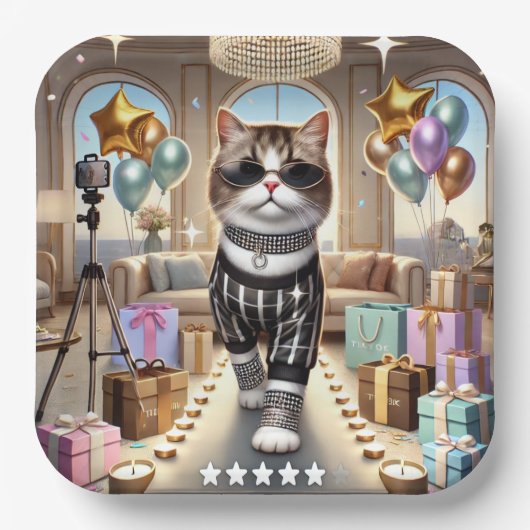 Cat Birthday Party Pappteller (Vorderseite)