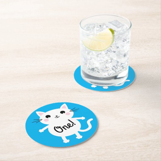 Cat Birthday Party Runder Pappuntersetzer (Vor Ort)