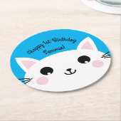 Cat Birthday Party Runder Pappuntersetzer (Angewinkelt)