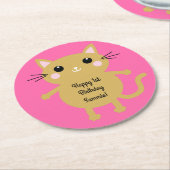 Cat Birthday Party Runder Pappuntersetzer (Angewinkelt)
