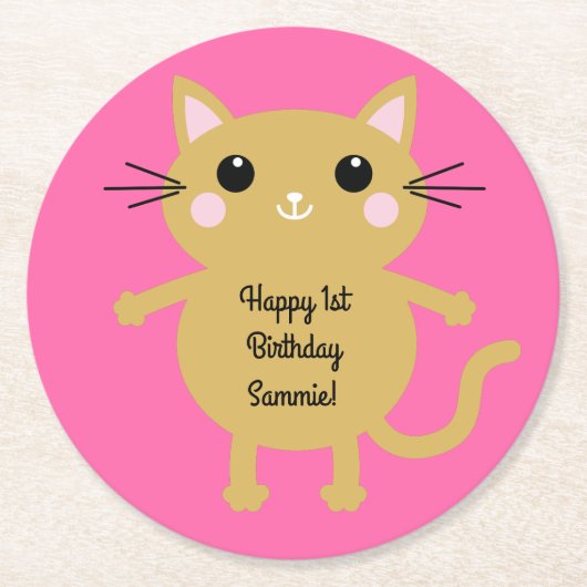 Cat Birthday Party Runder Pappuntersetzer (Vorderseite)
