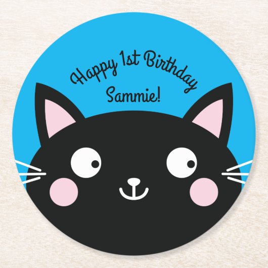 Cat Birthday Party Runder Pappuntersetzer (Vorderseite)