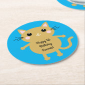 Cat Birthday Party Runder Pappuntersetzer (Angewinkelt)