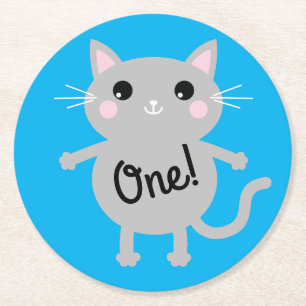 Cat Birthday Party Runder Pappuntersetzer