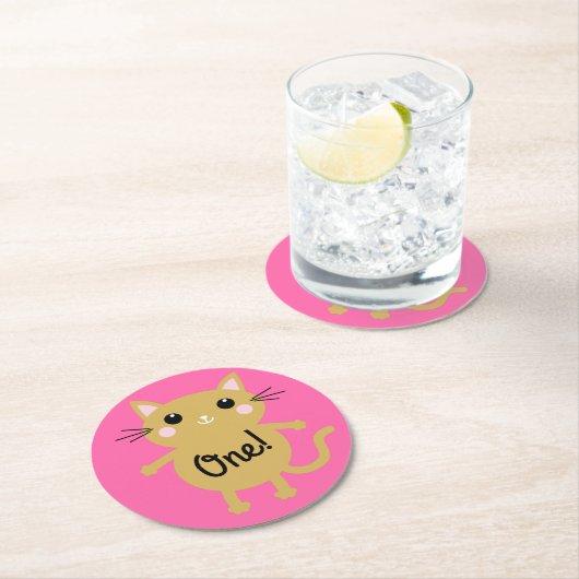 Cat Birthday Party Runder Pappuntersetzer (Vor Ort)