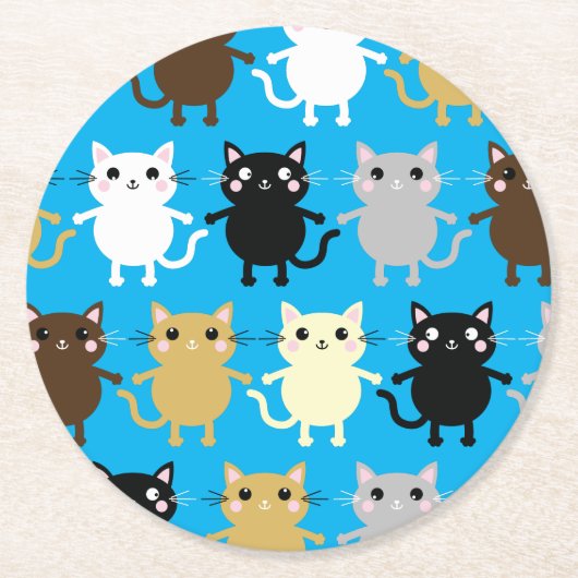 Cat Birthday Party Runder Pappuntersetzer (Vorderseite)