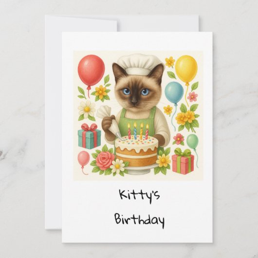 Cat Birthday Party zum Thema Kuchen Einladung (Vorderseite)