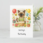 Cat Birthday Party zum Thema Kuchen Einladung (Stehend Vorderseite)