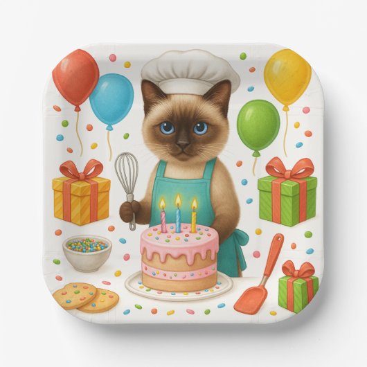 Cat Birthday Party zum Thema Kuchen Pappteller (Vorderseite)