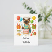 Cat Birthday Party zum Thema Kuchen Postkarte (Stehend Vorderseite)