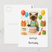 Cat Birthday Party zum Thema Kuchen Postkarte (Vorne/Hinten)