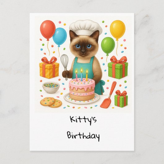 Cat Birthday Party zum Thema Kuchen Postkarte (Vorderseite)