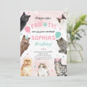 Cat Birthday Pawty Einladung (Stehend Vorderseite)