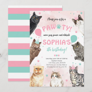Cat Birthday Pawty Einladung
