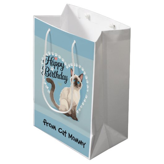 Cat Birthday themed for Siamese Cat lovers Mittlere Geschenktüte (Vorderseite Schrägansicht)