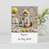 Cat Birthday Themed for Tennis Player Einladung (Stehend Vorderseite)