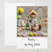 Cat Birthday Themed for Tennis Player Einladung (Vorne/Hinten)