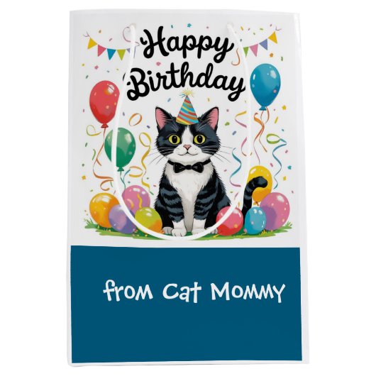 Cat Birthday themed for tuxedo Cat lovers Mittlere Geschenktüte (Vorderseite)