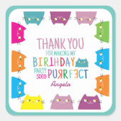 Cat Birthday Vielen Dank für den klassischen Round Quadratischer Aufkleber (Vorderseite)
