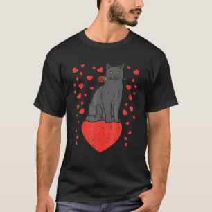 Cat Biting Rosee Hearts Valentinstag Tiere Haustie T-Shirt