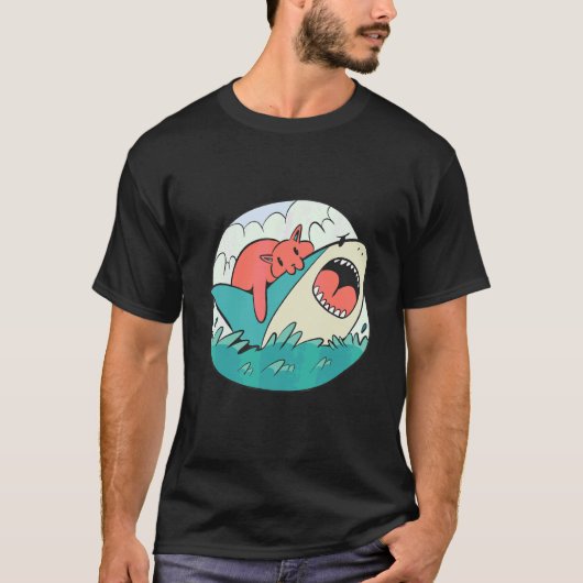Cat Biting Shark T-Shirt (Vorderseite)