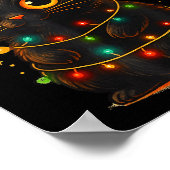 Cat Black Christmas Tree Lights Funny Santa Kitten Poster (Ecke)