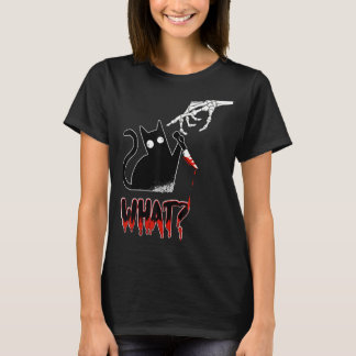 Cat Black Lover Skeleton Hand Murderous Cat Knif W T-Shirt