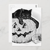 Cat Black Orange Pumpkin Halloween Postkarte (Vorne/Hinten)
