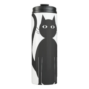 Cat Black Silhouette Zeichnend Thermosbecher