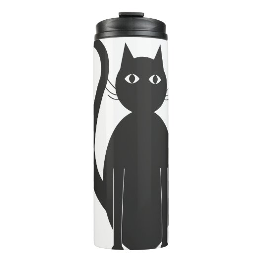 Cat Black Silhouette Zeichnend Thermosbecher (Vorderseite)