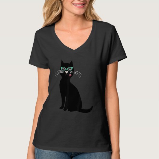 cat black with sunglasses T-Shirt (Vorderseite)