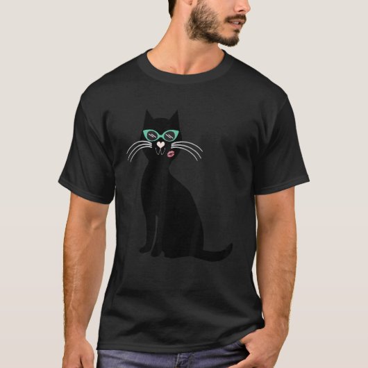 cat black with sunglasses T-Shirt (Vorderseite)