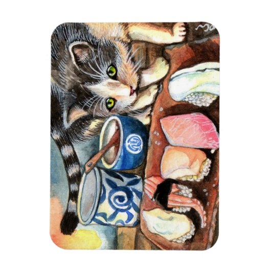 Cat Blick auf Sushi Magnet (Vertikal)