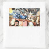 Cat Blick auf Sushi Rechteckiger Aufkleber (Tasche)