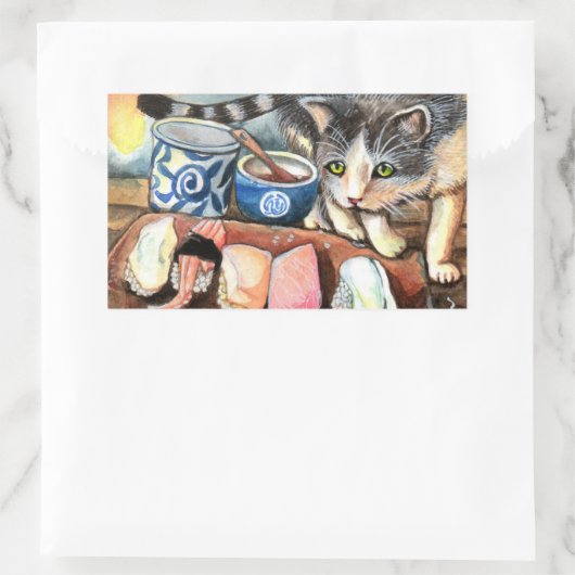 Cat Blick auf Sushi Rechteckiger Aufkleber (Tasche)