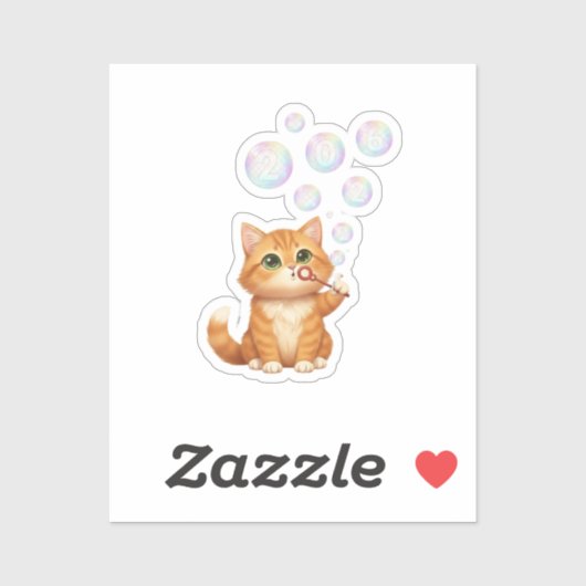  Cat Blowing Shiny Bubbles New Year 2026  Aufkleber (Blatt)