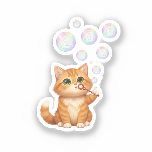 Cat Blowing Shiny Bubbles New Year 2026 Aufkleber (Vorderseite)