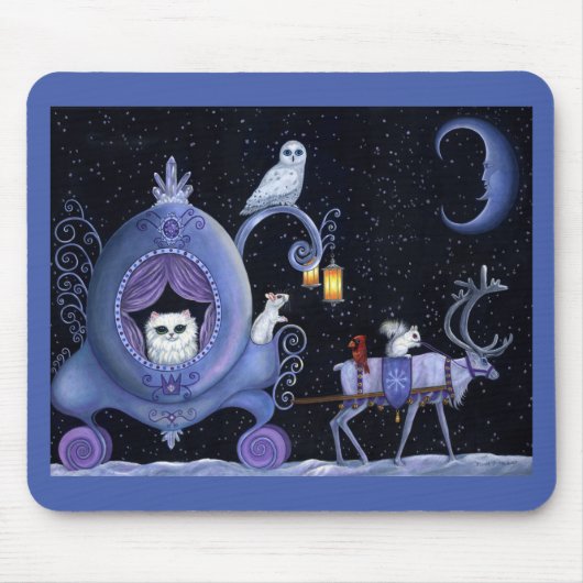 Cat Blue Carriage Winter Snowy Owl White Deh Niedl Mousepad (Vorne)