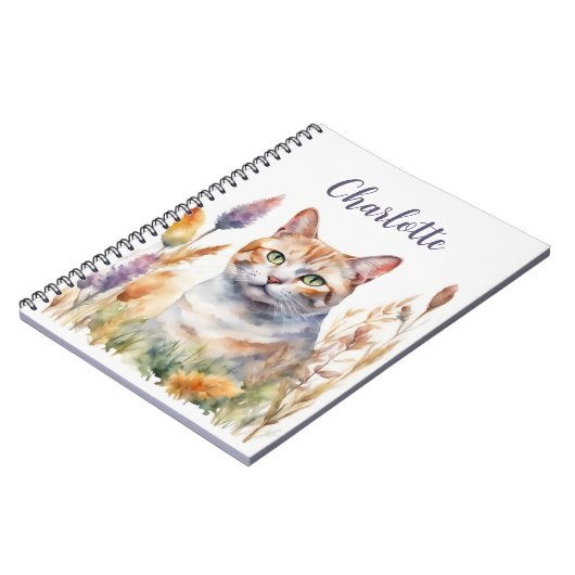 Cat Blume Aquarellfarbe Name Lavendel Orange hinzu Notizblock (Linke Seite)