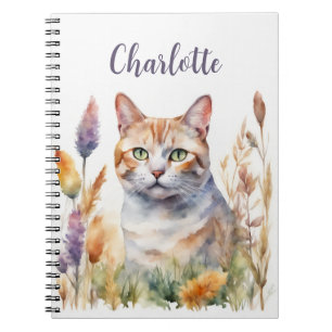 Cat Blume Aquarellfarbe Name Lavendel Orange hinzu Notizblock