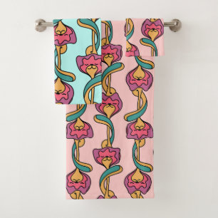 Cat Blume Groovpattern, niedlich und lustig Kätzch Badhandtuch Set